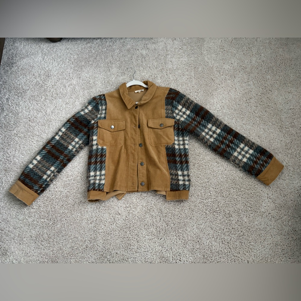 Plaid and Tan Button-Up Jacket